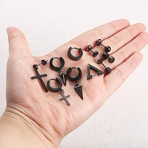 10 Pairs Stainless Steel Stud Earrings Set for Men Women