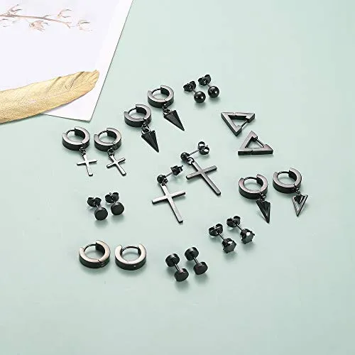 10 Pairs Stainless Steel Stud Earrings Set for Men Women