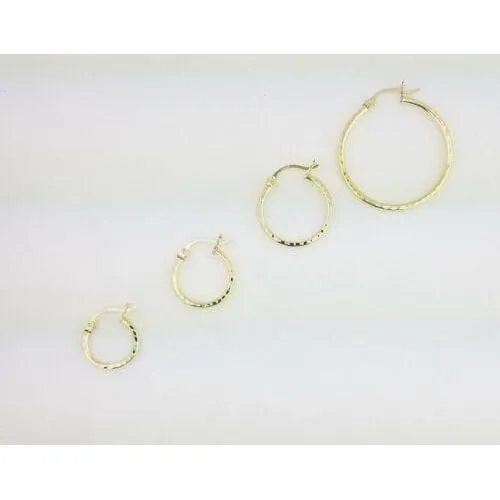 10k yellow gold diamond cut hoop earrings