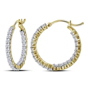 10K Yellow Gold Round Diamond Inside Outside Hoop Earrings 2.00 Cttw