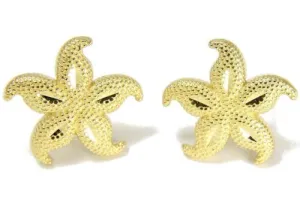 11MM 14K YELLOW GOLD HAWAIIAN FANCY SEASTAR STARFISH STUD EARRINGS DIAMOND CUT