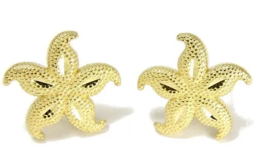 11MM 14K YELLOW GOLD HAWAIIAN FANCY SEASTAR STARFISH STUD EARRINGS DIAMOND CUT