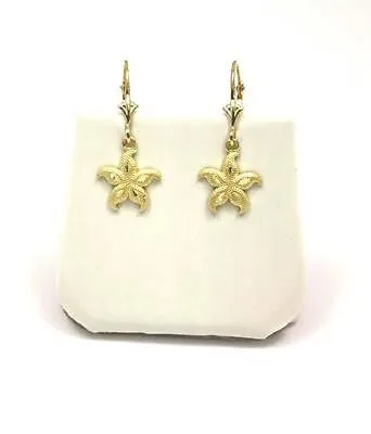11MM 14K YELLOW GOLD HAWAIIAN SEA STAR STARFISH DANGLE EARRINGS LEVERBACK