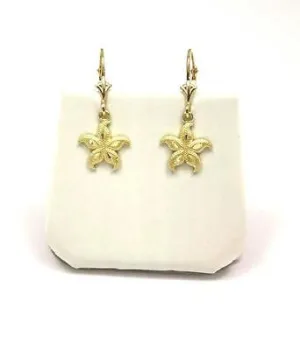 11MM 14K YELLOW GOLD HAWAIIAN SEA STAR STARFISH DANGLE EARRINGS LEVERBACK