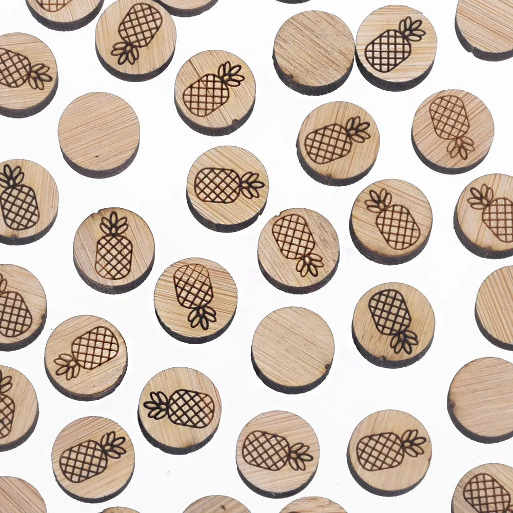 12*12mm Laser Cut Round Pineapple Wood Charm DIY Laser Cut Wooden Earring Charms Earring Supplies Cabochons 6pcs 10261161