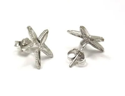 12MM 14K WHITE GOLD HAWAIIAN SEA STAR STARFISH POST STUD EARRINGS DIAMOND CUT