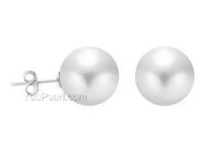 12mm Round Shell Pearl Stud Earrings in White or Black