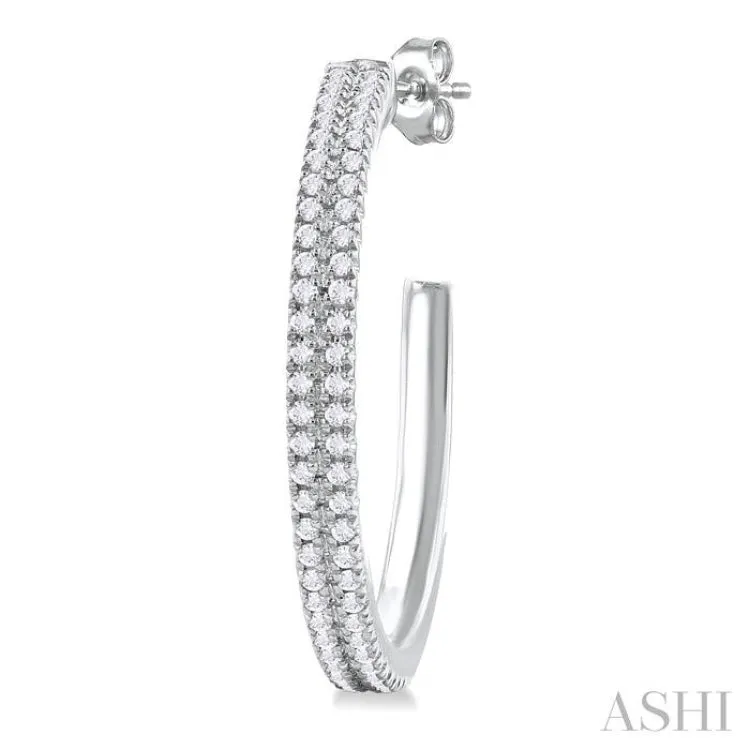 1/3 ctw Double Row Round Cut Diamond Fashion Half Hoop Earring in 14K White Gold