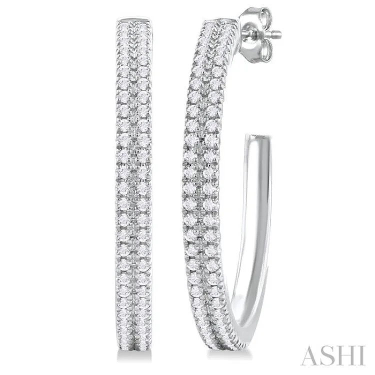 1/3 ctw Double Row Round Cut Diamond Fashion Half Hoop Earring in 14K White Gold
