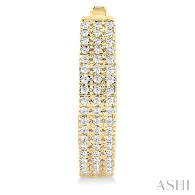 1/3 ctw Triple Row Round Cut Diamond Hoop Earring in 14K Yellow Gold
