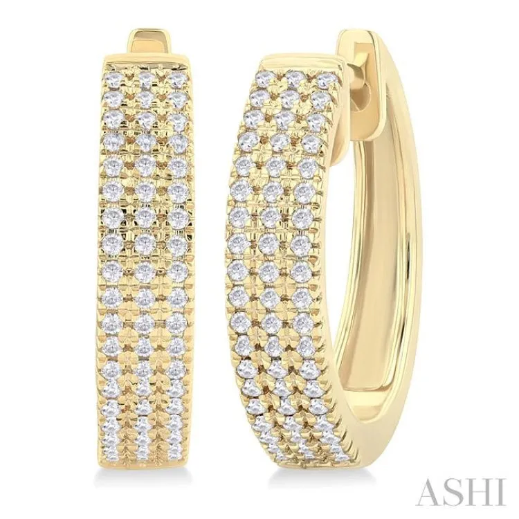 1/3 ctw Triple Row Round Cut Diamond Hoop Earring in 14K Yellow Gold