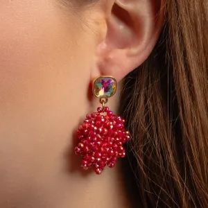 1373 - Beaded Drop Earrings - Red