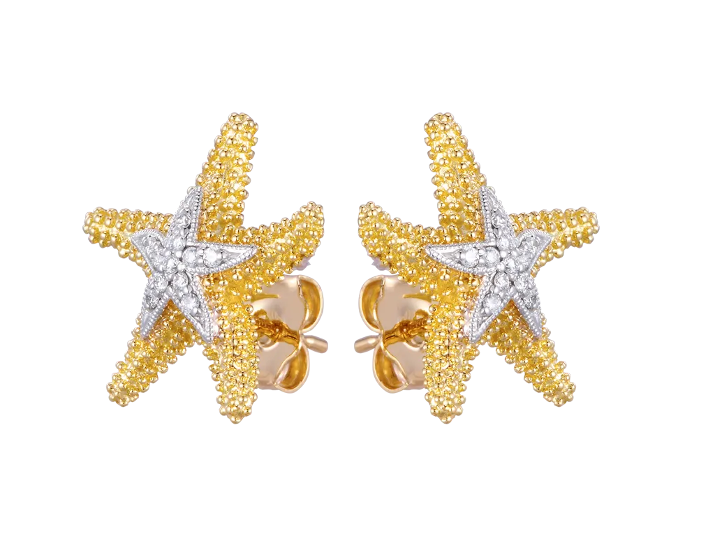 14k 16mm Starfish Earrings with 22 Diamonds