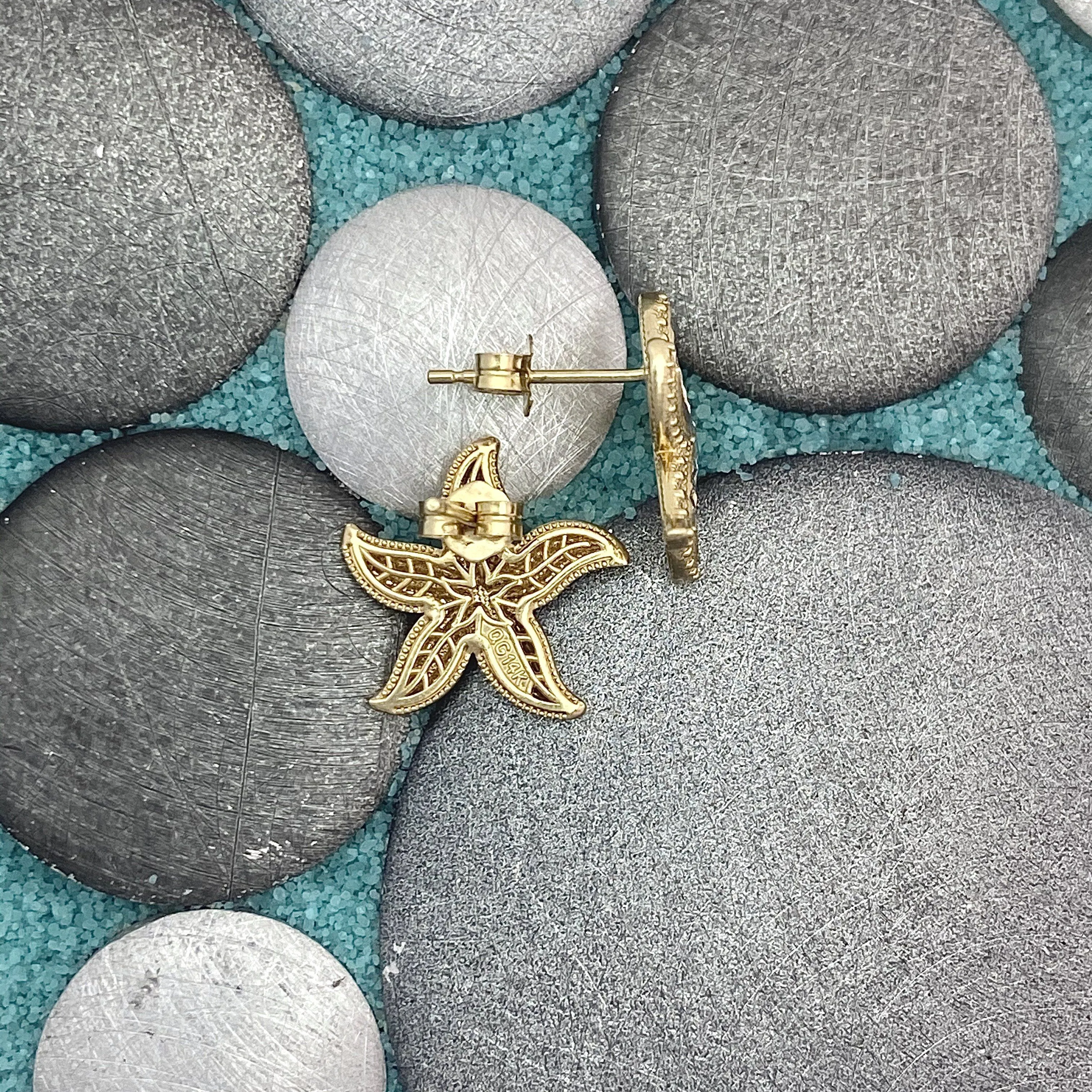 14k 2-Tone Medium Diamond Cut Starfish Post Earrings