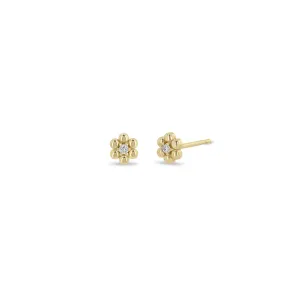 14k Beaded Diamond Flower Studs
