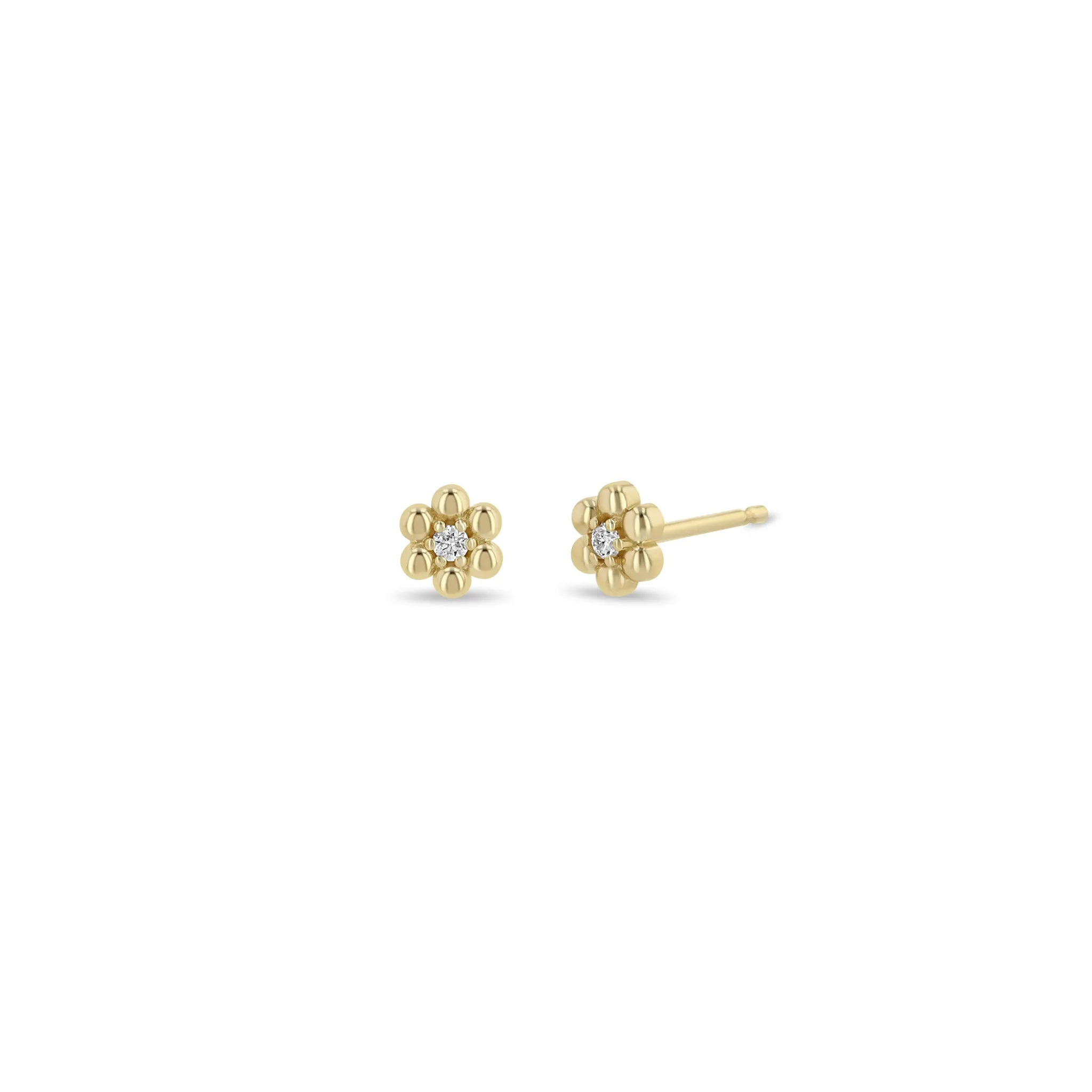 14k Beaded Diamond Flower Studs