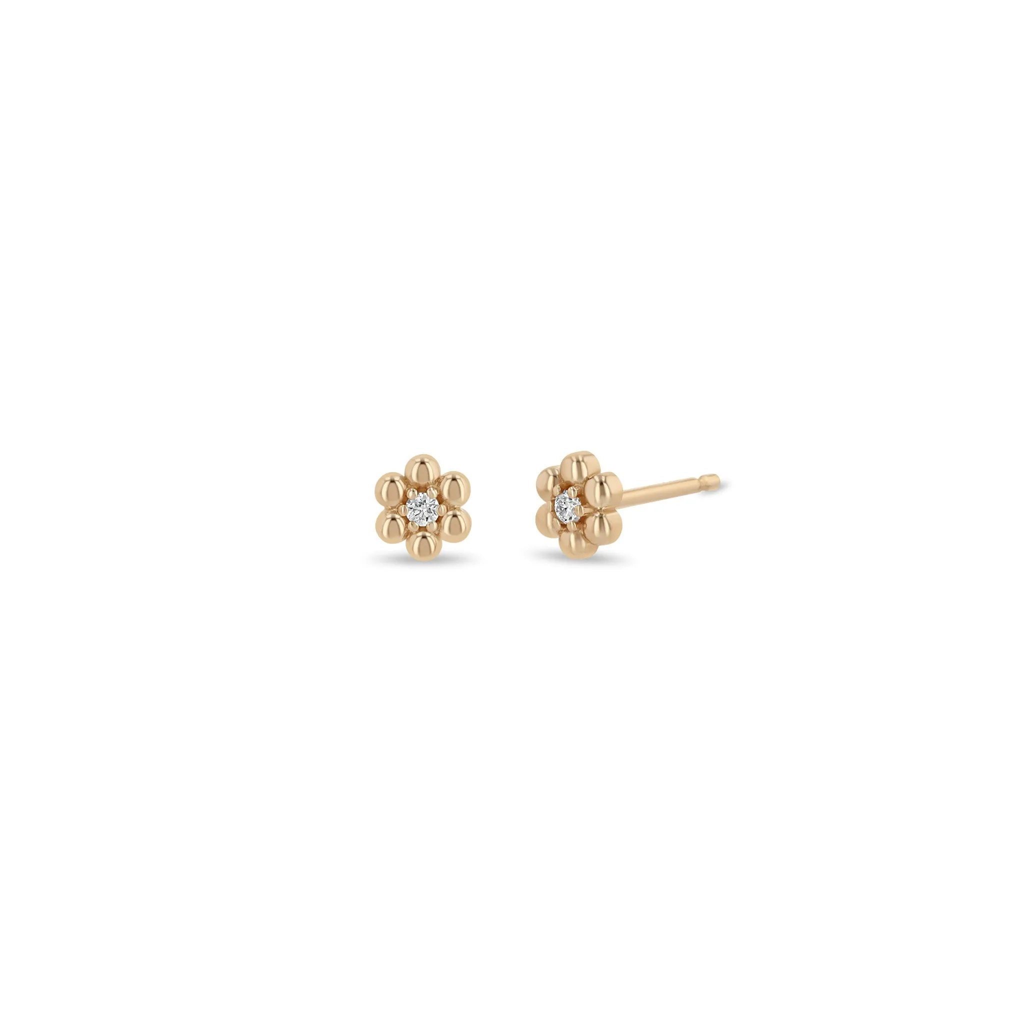 14k Beaded Diamond Flower Studs