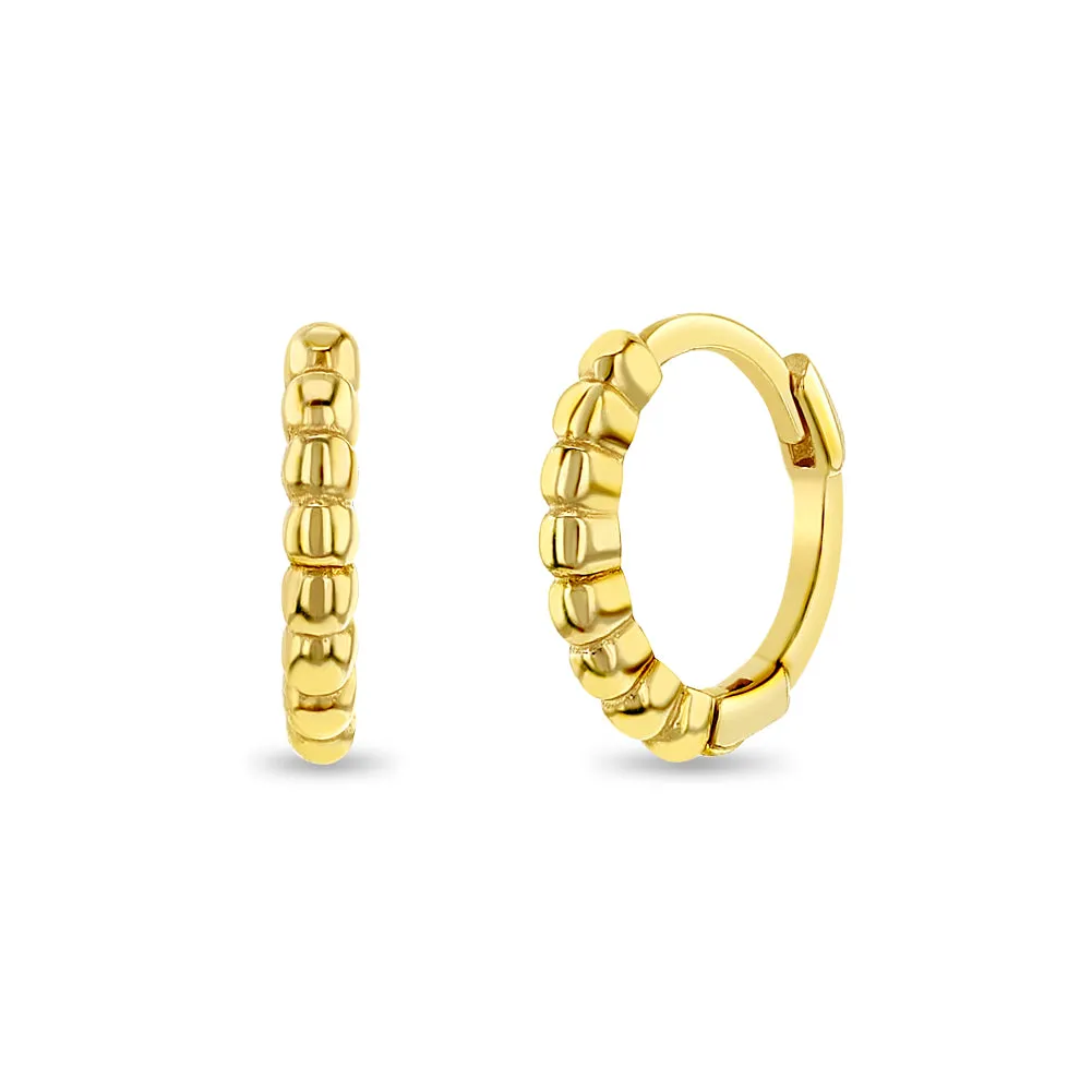 14k Gold Beaded Hoop Women's Earrings 8mm