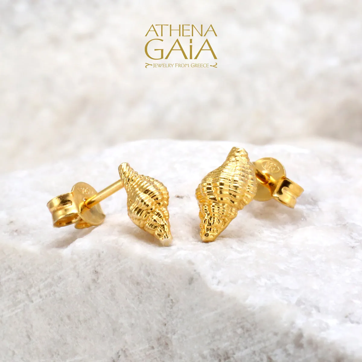 14k Gold Conch Shell Post Earrings