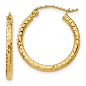 14K Gold Diamond-cut Round Tube Hoop Earring 2mm