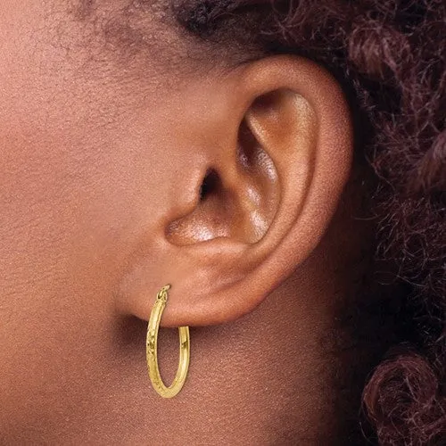 14K Gold Diamond-cut Round Tube Hoop Earring 2mm