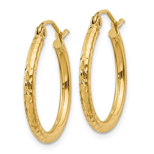 14K Gold Diamond-cut Round Tube Hoop Earring 2mm