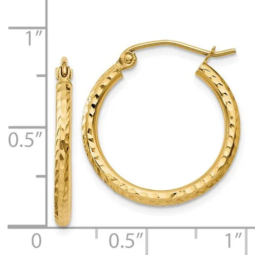 14K Gold Diamond-cut Round Tube Hoop Earring 2mm