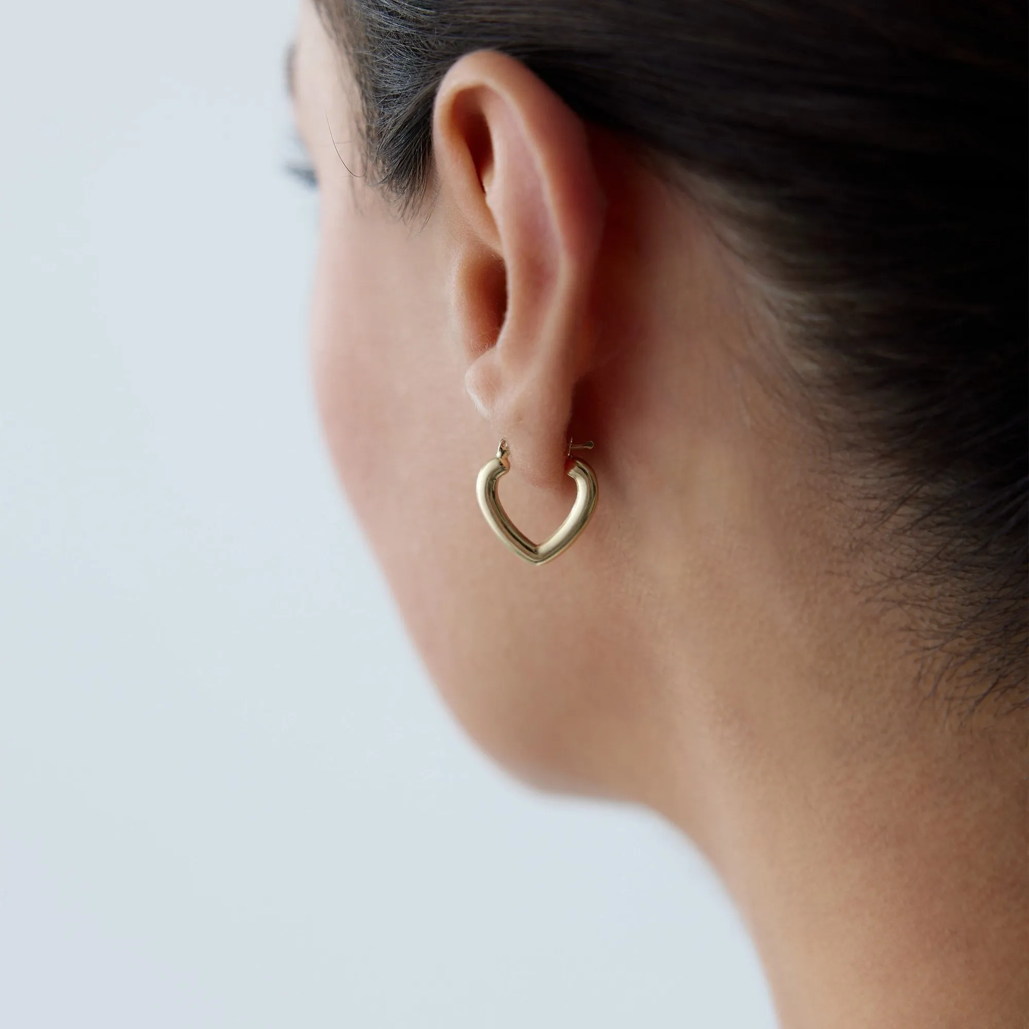 14k Gold Hoop Earrings Bombe Heart Earrings