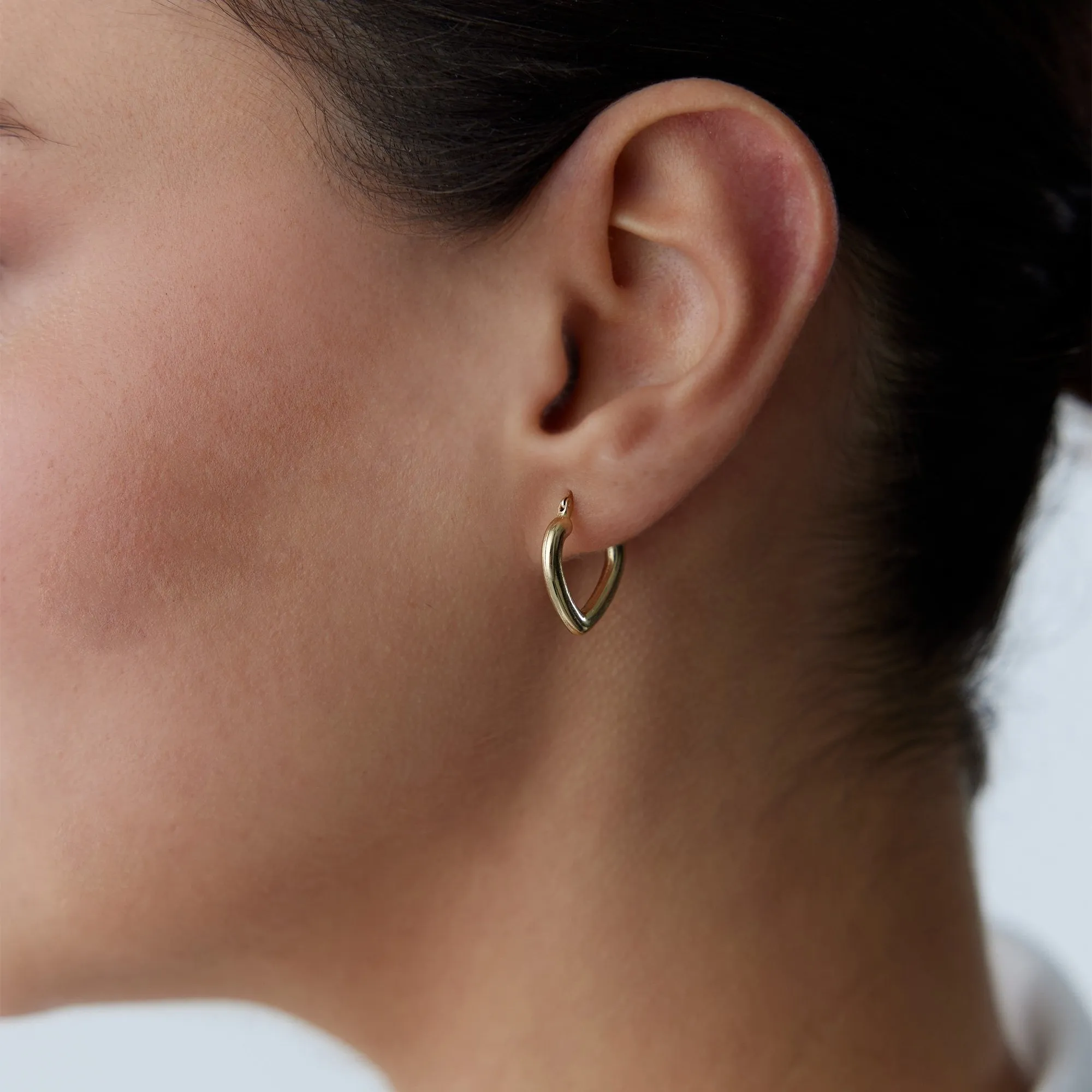14k Gold Hoop Earrings Bombe Heart Earrings