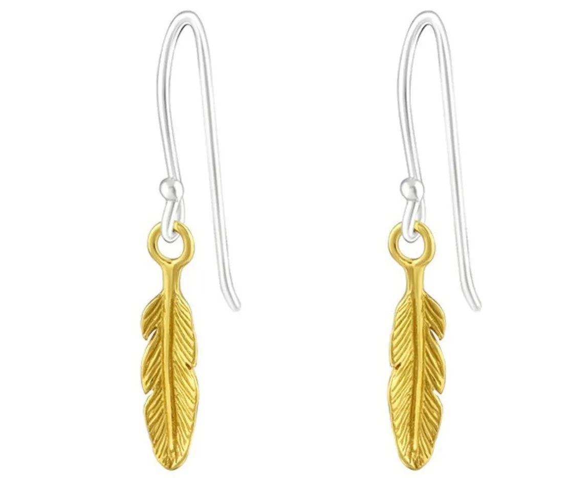 14K Gold Plated Sterling Silver Feather Earrings