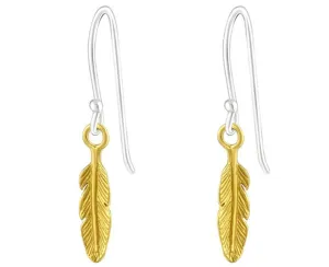 14K Gold Plated Sterling Silver Feather Earrings