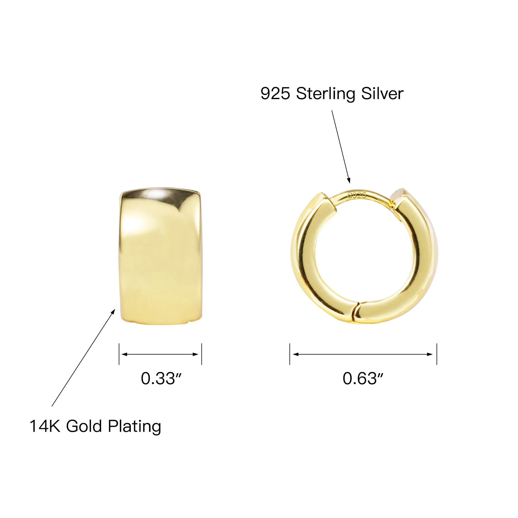 14k Gold Plated Thick Huggie Hoop Earrings