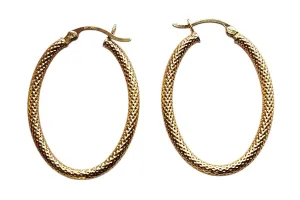 14k Gold Textured Oval Hoop Earrings