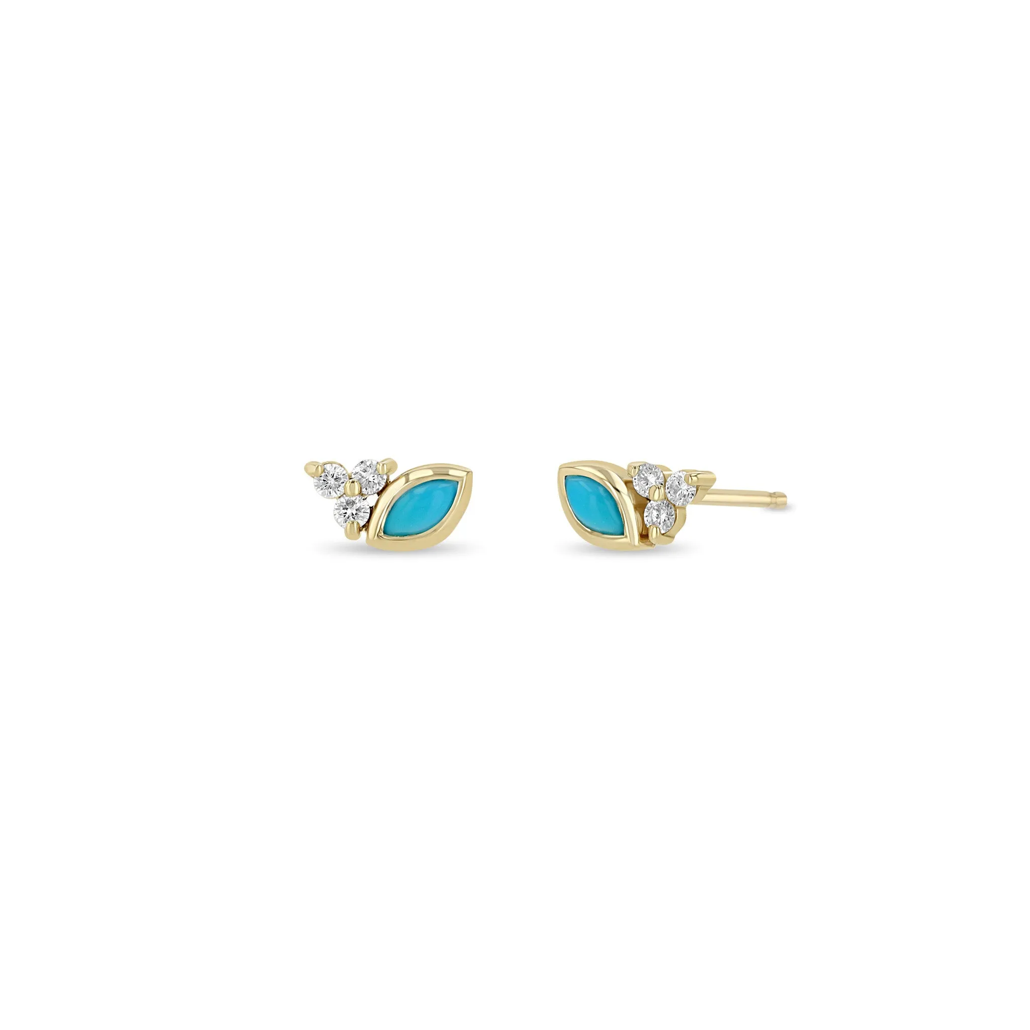 14k Marquise Turquoise & Diamond Trio Studs
