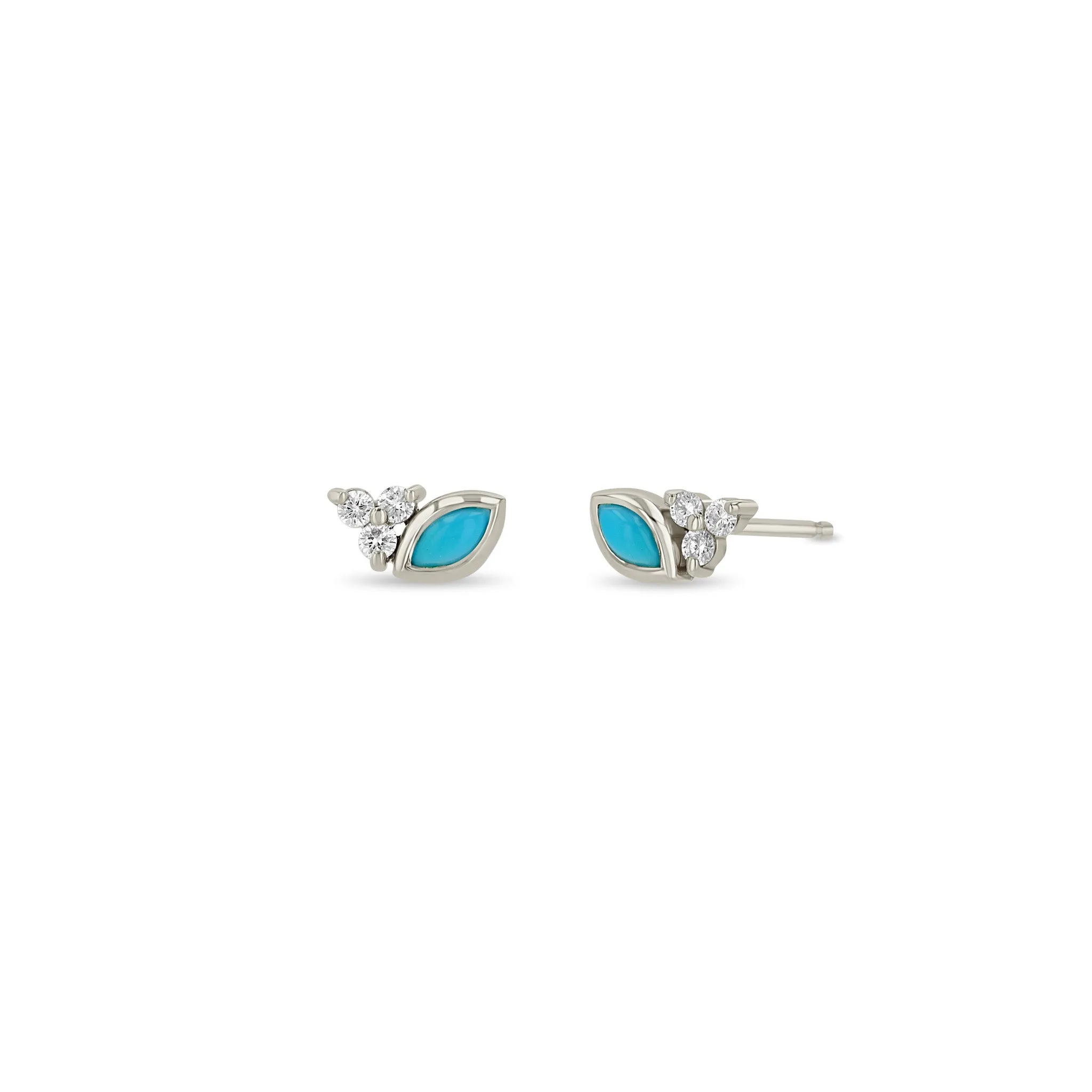 14k Marquise Turquoise & Diamond Trio Studs
