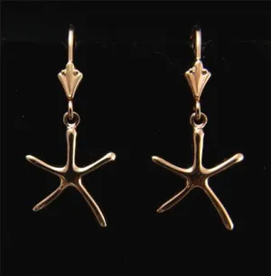 14K PINK ROSE GOLD POLISH SHINY HAWAIIAN SEA STAR STARFISH LEVERBACK EARRINGS