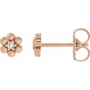 14K Rose .03 CTW Natural Diamond Beaded Daisy Earrings