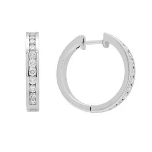 14k Solid White Gold Diamond Hoop Earrings 1.03 Ctw