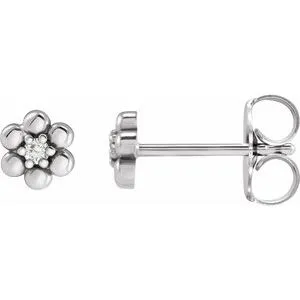 14K White .03 CTW Natural Diamond Beaded Daisy Earrings