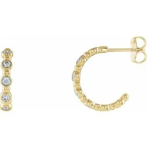 14K Yellow 3/8 CTW Diamond Beaded Hoop Earrings