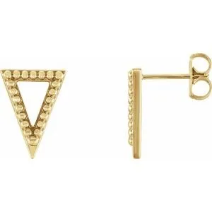 14K Yellow Beaded Triangle Earrings
