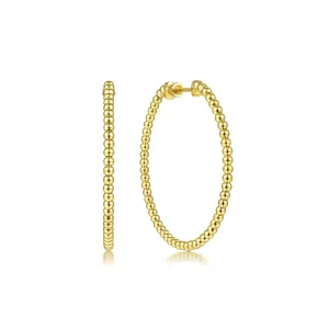 14K Yellow Gold 40mm Beaded Round Hoops