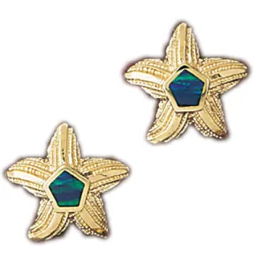 14k Yellow Gold Created Opal Starfish Earrings
