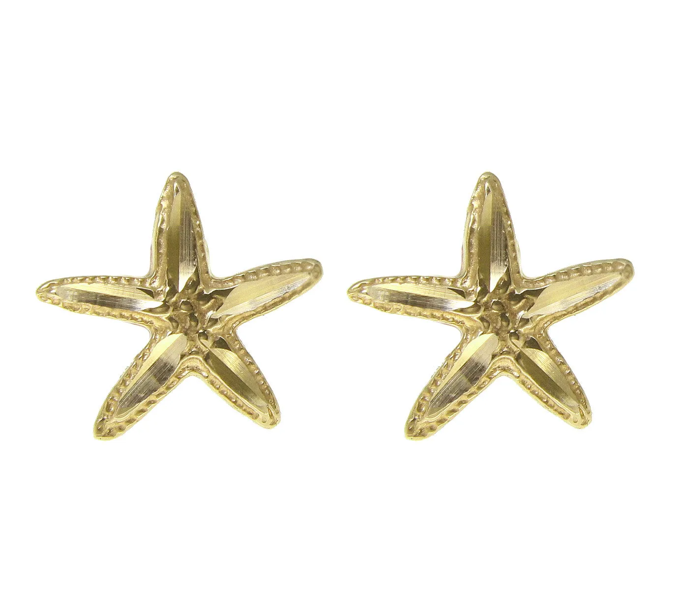14K YELLOW GOLD DIAMOND CUT 12MM HAWAIIAN SEA STAR STARFISH POST STUD EARRINGS