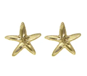 14K YELLOW GOLD DIAMOND CUT 12MM HAWAIIAN SEA STAR STARFISH POST STUD EARRINGS
