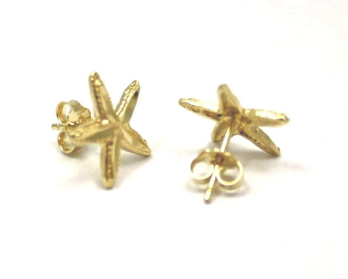 14K YELLOW GOLD DIAMOND CUT 12MM HAWAIIAN SEA STAR STARFISH POST STUD EARRINGS