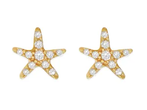 14k Yellow Gold Diamond Starfish Earrings