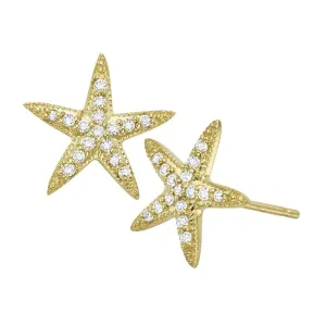 14k Yellow Gold Diamond Starfish Earrings