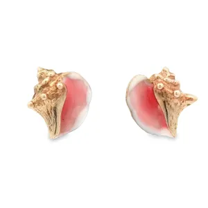 14k Yellow Gold Enamel Conch Post Earrings