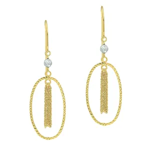 14K Yellow Gold Oval Diamond Cut Tassel Drop Earrings